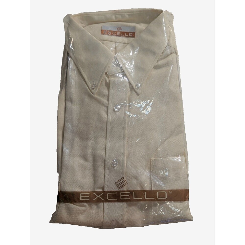 70's Vintage Excello Long Sleeve Shirt Mens 16 1/2 /34 Cotton Yellow New In Pkg.